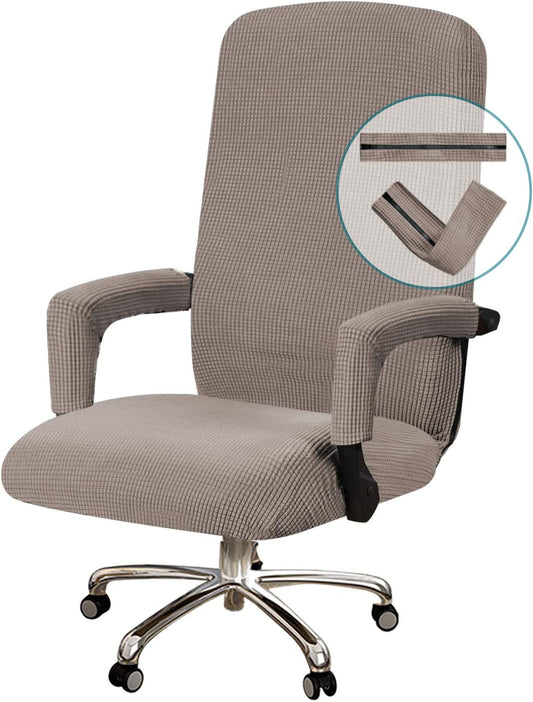 Office Chair Cover Stretch Office Chair Covers with Arms Computer Chair Cover Universal Removable Rotating Boss Office Chair Slipcovers Desk Chair Cover for Dogs Cats Pets, Taupe