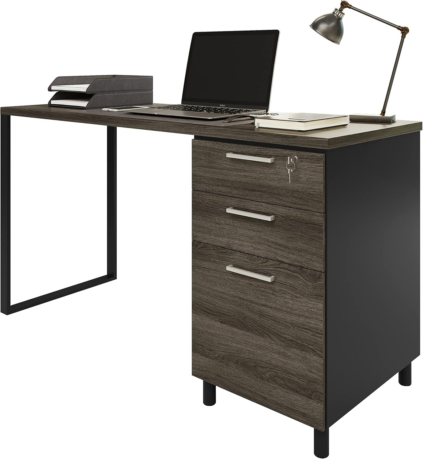 Modern Design Milano Office Computer Desk with 3 Locking Drawers, 48 Inch Grey and Black Wood Desk with Filing Drawer and Storage by Crafts and Comfort