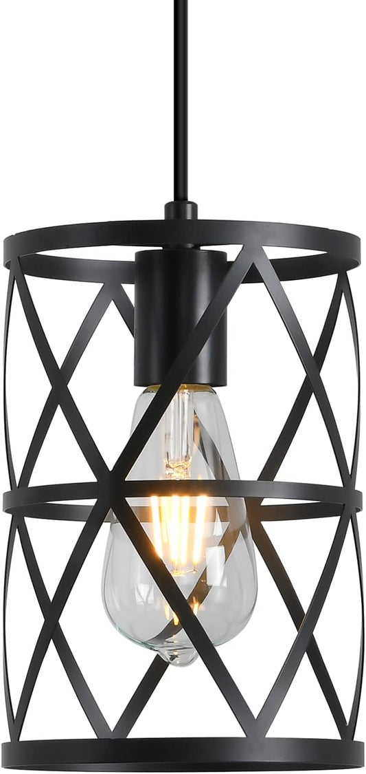 Black Chandelier Mid Century Modern Pendant Light Rustic Farmhouse Ceiling Light Fixture Caged Lantern for Living Dining Room Kitchen Island Hallway Entryway Bedroom Hanging Lamp, 1 Light