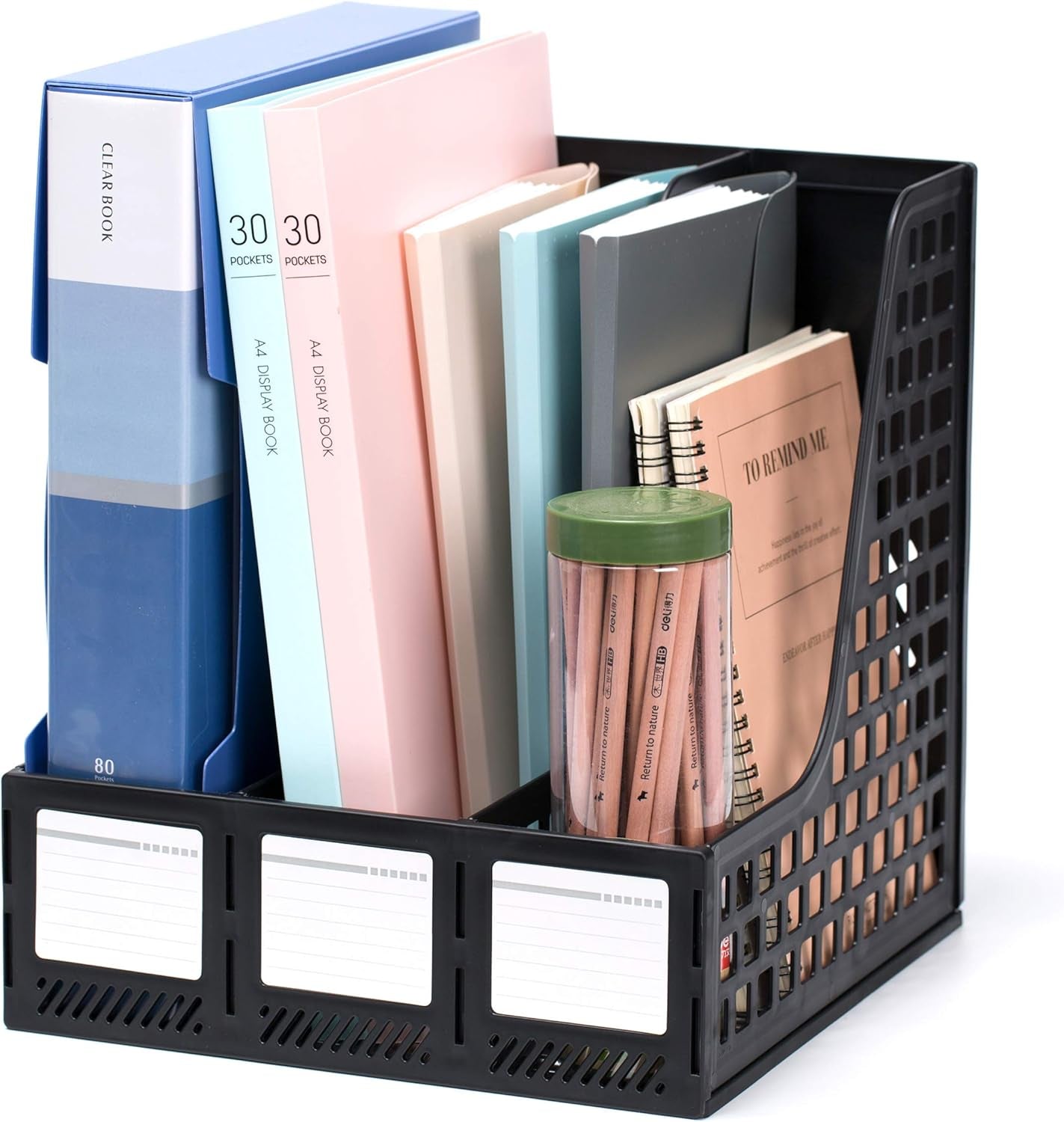 Sturdy Magazine File Holder Desk Organizer File Folder for Office Organization and Storage with 3 Vertical Compartments, File-Storage-Organizer-Magazine-Holder