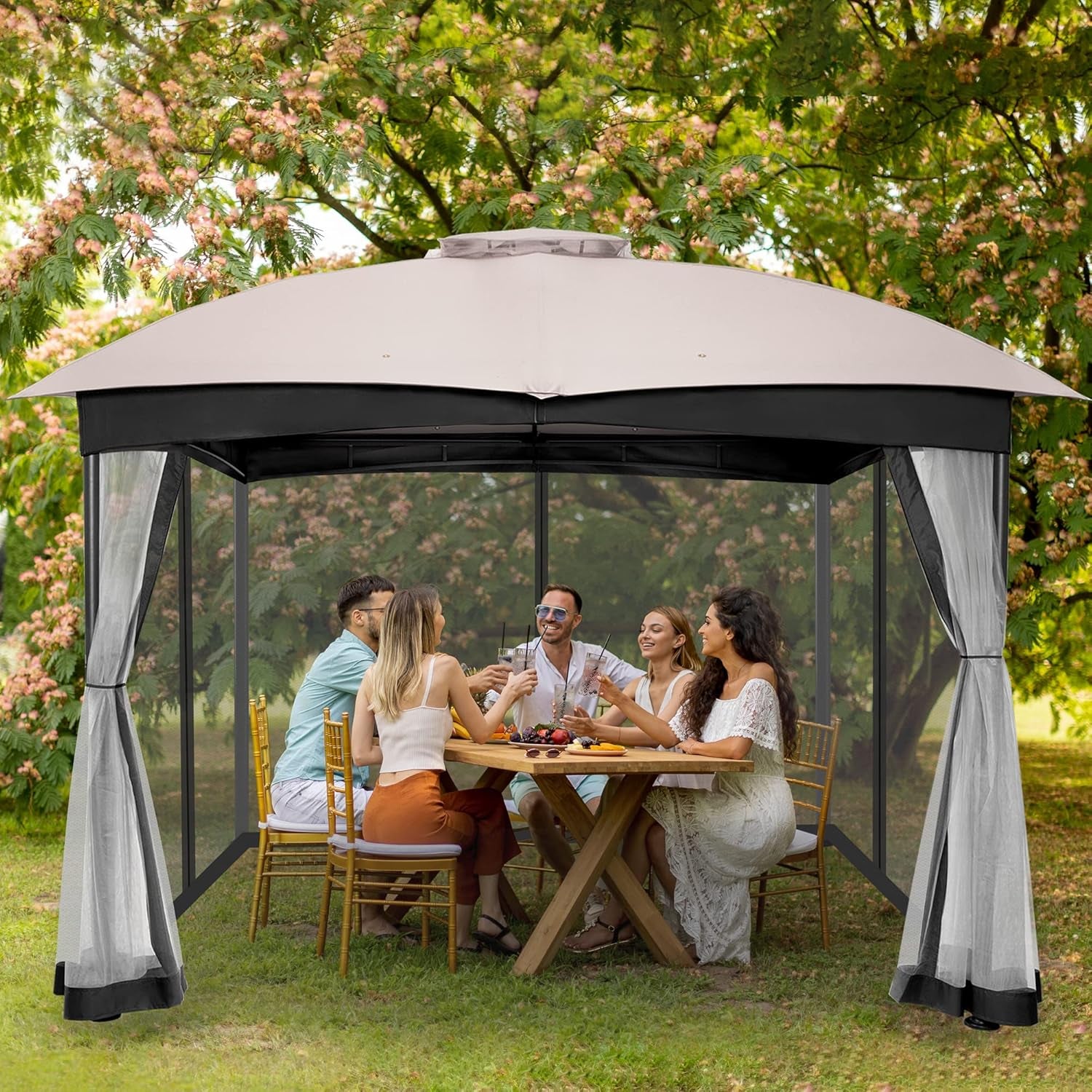 10X10 Gazebo for Patio, Canopy Gazebo with Netting & Sand Bag, Patio Gazebo Double Vent Heavy Duty (Ash Grey)