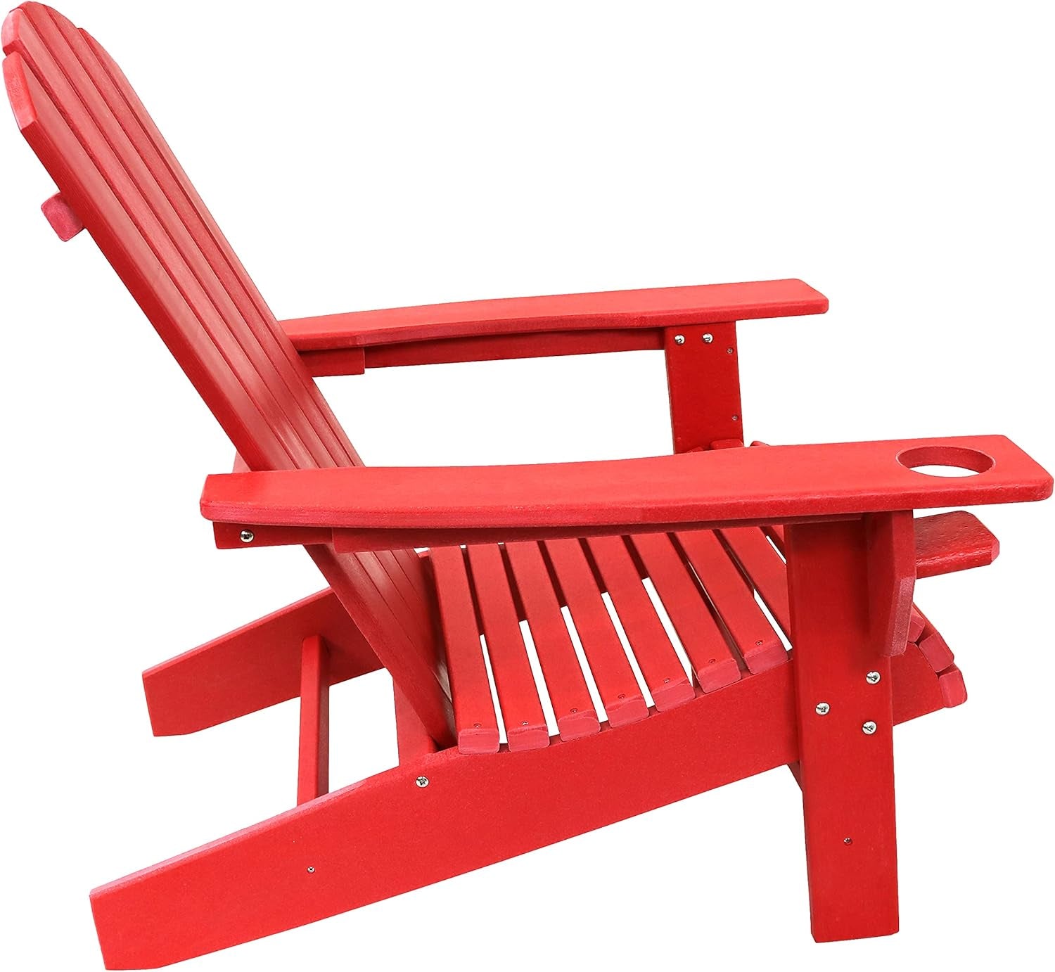 All-Weather Outdoor Adirondack Chair with Drink Holder - Heavy Duty HDPE Weatherproof Patio Chair - Ideal for Lawn, Garden or around the Firepit - Red- Set of 2