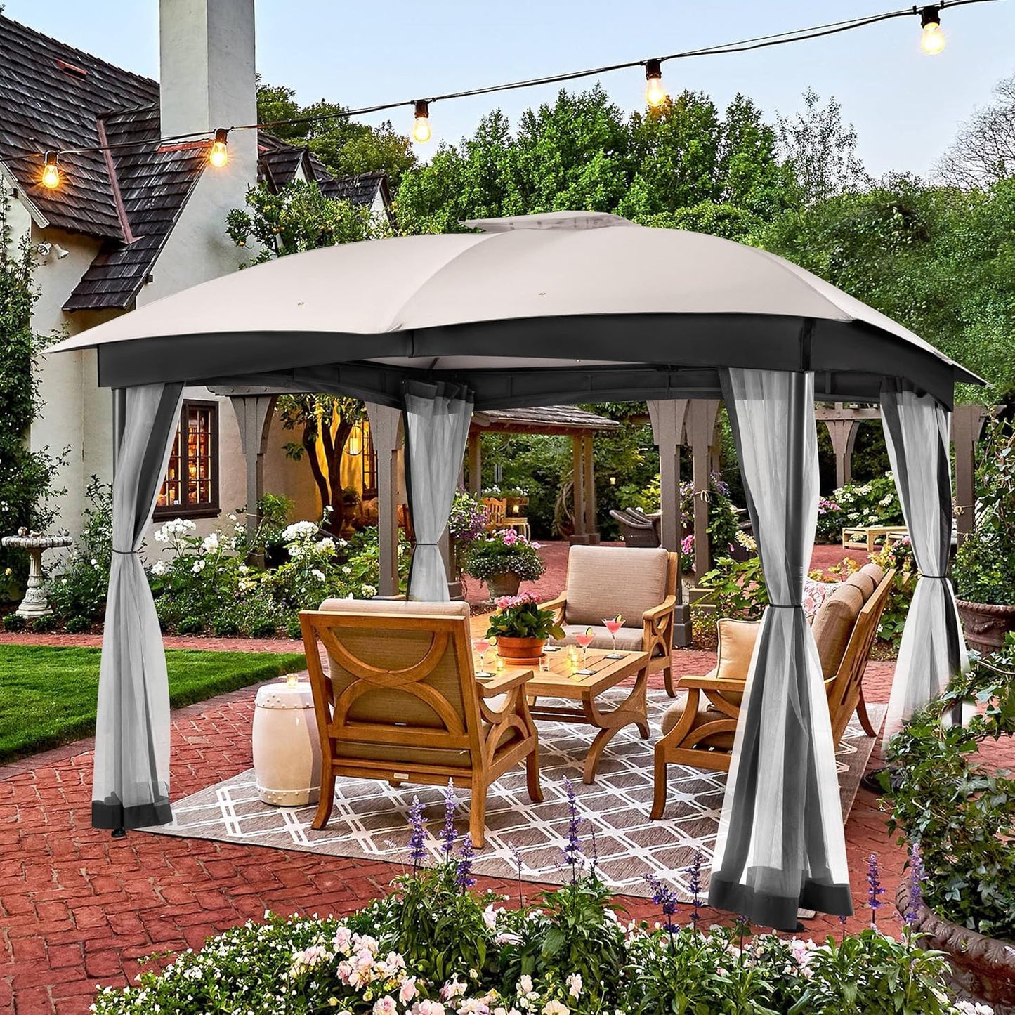 10X10 Gazebo for Patio, Canopy Gazebo with Netting & Sand Bag, Patio Gazebo Double Vent Heavy Duty (Ash Grey)