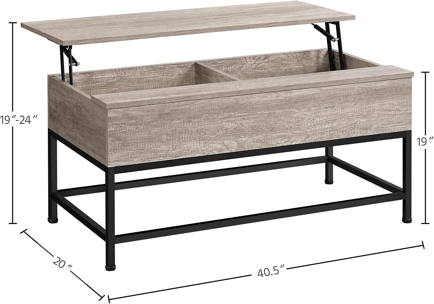 Lift Top Coffee Table with Storage, 40.5" Split Lift up Coffee Table for Living Room, Wood Center Table for Small Space, Gray