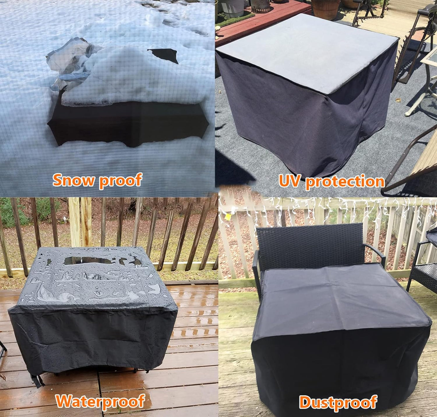 Heavy Duty Patio Table Cover, Gas Firepit Cover Waterproof Outdoor Furniture Cover (31" X 31" X 24", Black)