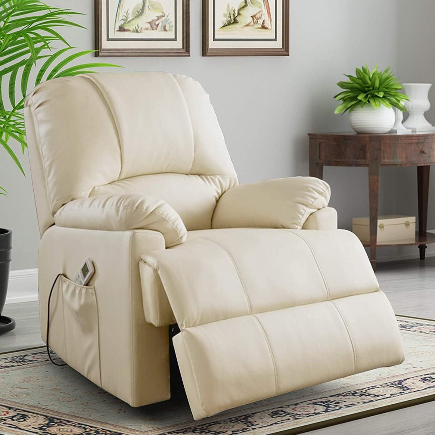 Power Lift Chair, Electric Recliner Lift Chair with Heat and Massage for Elderly Pregnancy, Breath Leather Ergonomic Reclining Sofa Chair up to 330 LB with Side Pocket and Remote Controls (Beige)