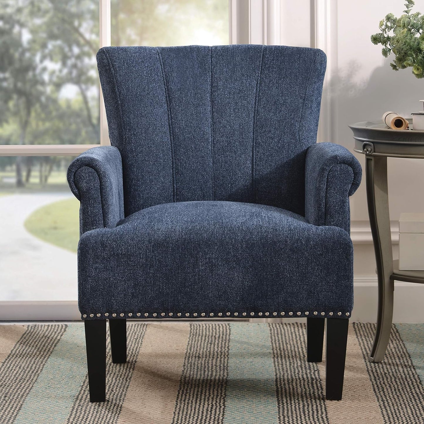 Accent Chair for Living Room, Sofa Single Chair Armchair with Tight Seat, Rivet Trim, Solid Wood Frame & Legs, 330Lbs Weight Capacity, 29" W X 24" D X 34.5" H (Navy Blue)