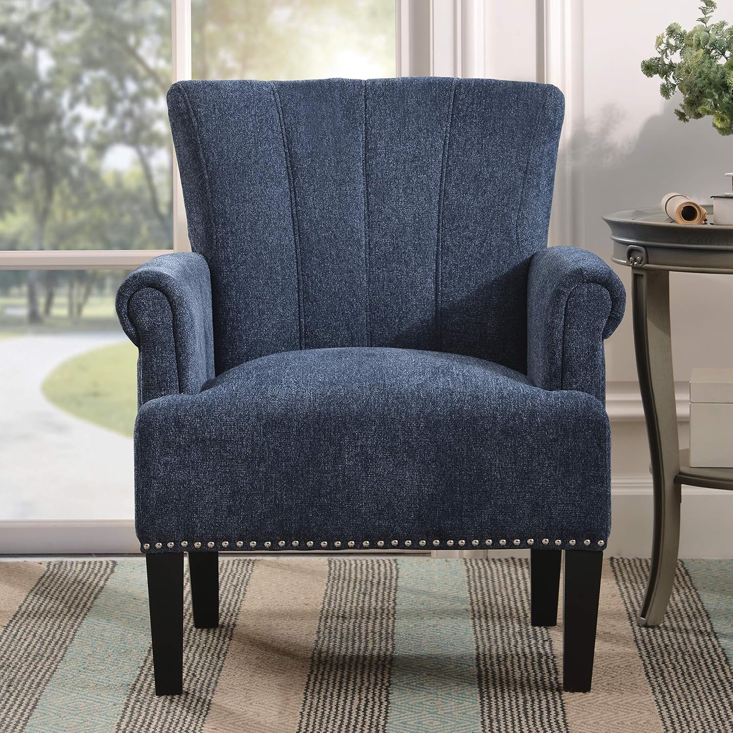 Accent Chair for Living Room, Sofa Single Chair Armchair with Tight Seat, Rivet Trim, Solid Wood Frame & Legs, 330Lbs Weight Capacity, 29" W X 24" D X 34.5" H (Navy Blue)