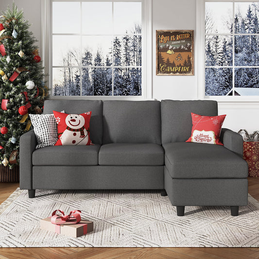 L Shaped Sofa Sectional Couch with Movable Ottoman for Living Room Furniture Set, Gray