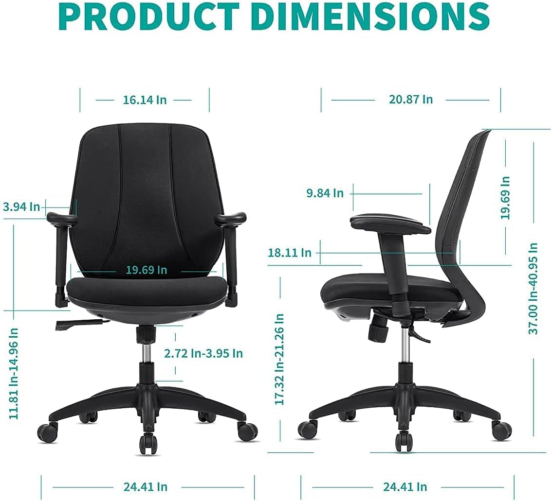 Home Office Chair, Ergonomic Mid Back Chair with Adjust Up-Down Armrest & Back Support, Computer Task Study Chair with Removable Backrest Cover, Tilt Function and Adjustable Height, Black