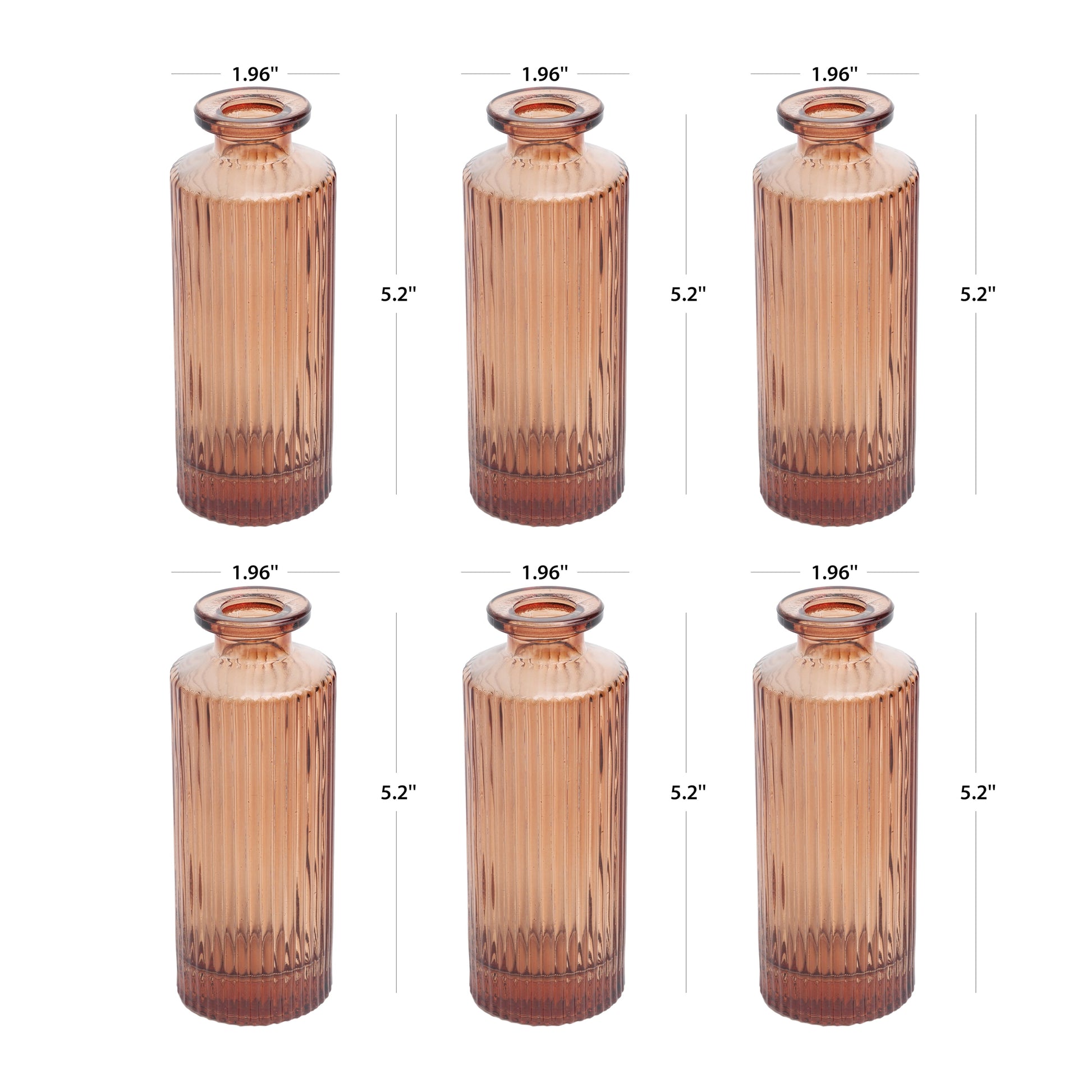 5.2" 6 Pack Mini Amber Translucent Ribbed Glass Indoor Tabletop Vase