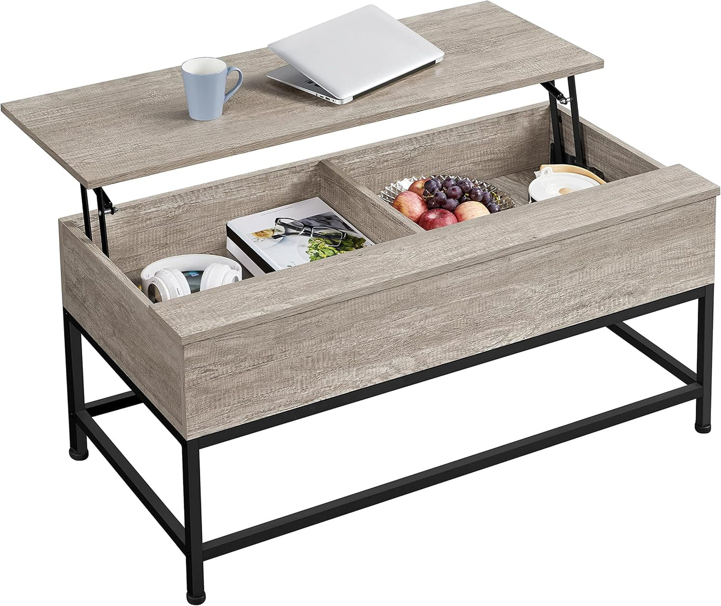 Lift Top Coffee Table with Storage, 40.5" Split Lift up Coffee Table for Living Room, Wood Center Table for Small Space, Gray