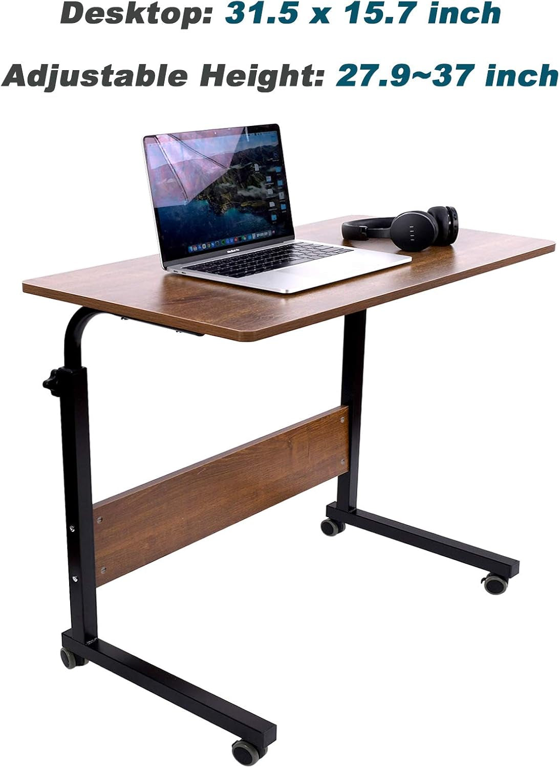 Portable Desk, Rolling Desk Portable Laptop Desk with Wheels, Laptop Cart Desk Cart Adjustable Side Table, Small Laptop Desk Tray Table Sofa Desk Bedside Table,Oak 31.5X15.7 Inch