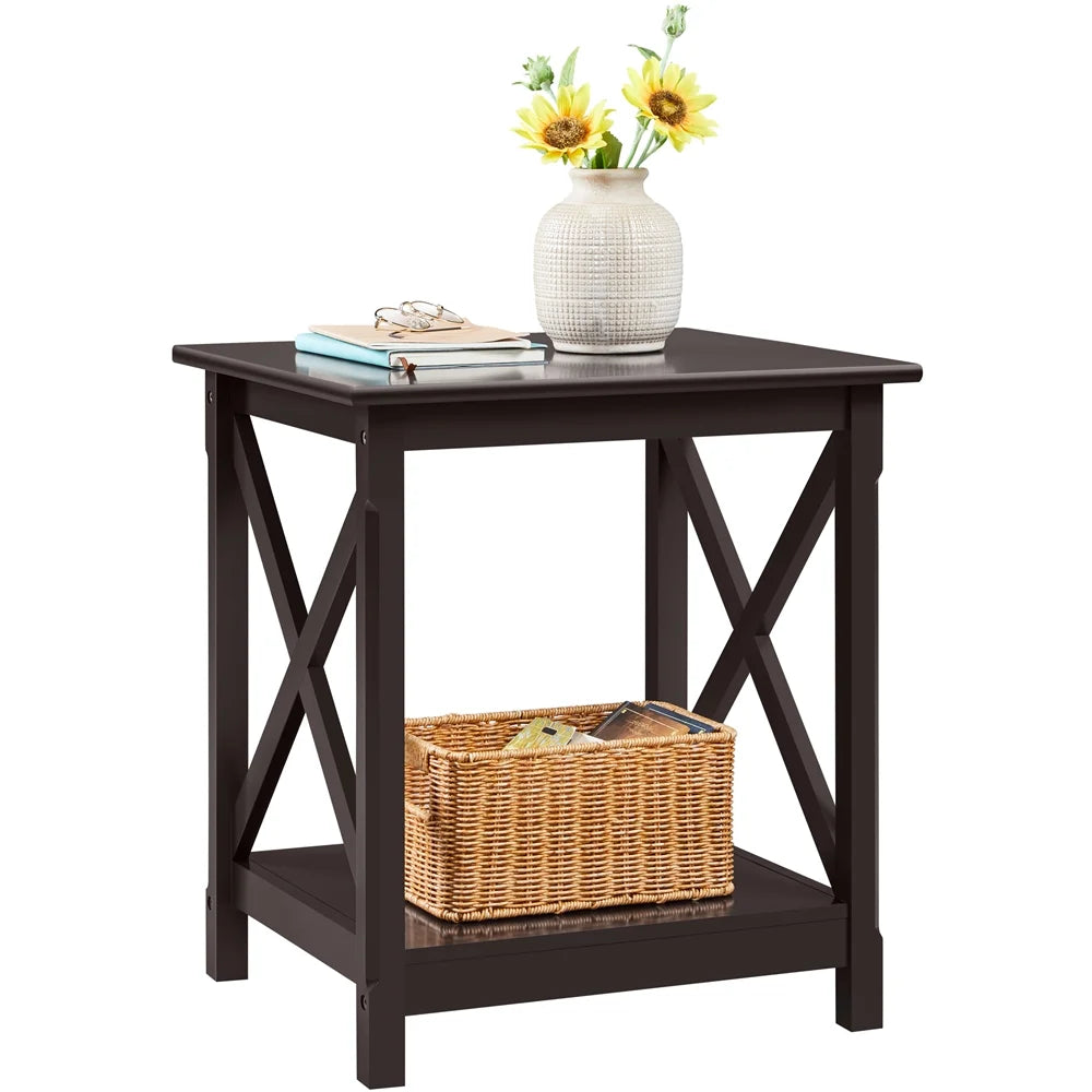 Modern X Design Wood End Table, Espresso