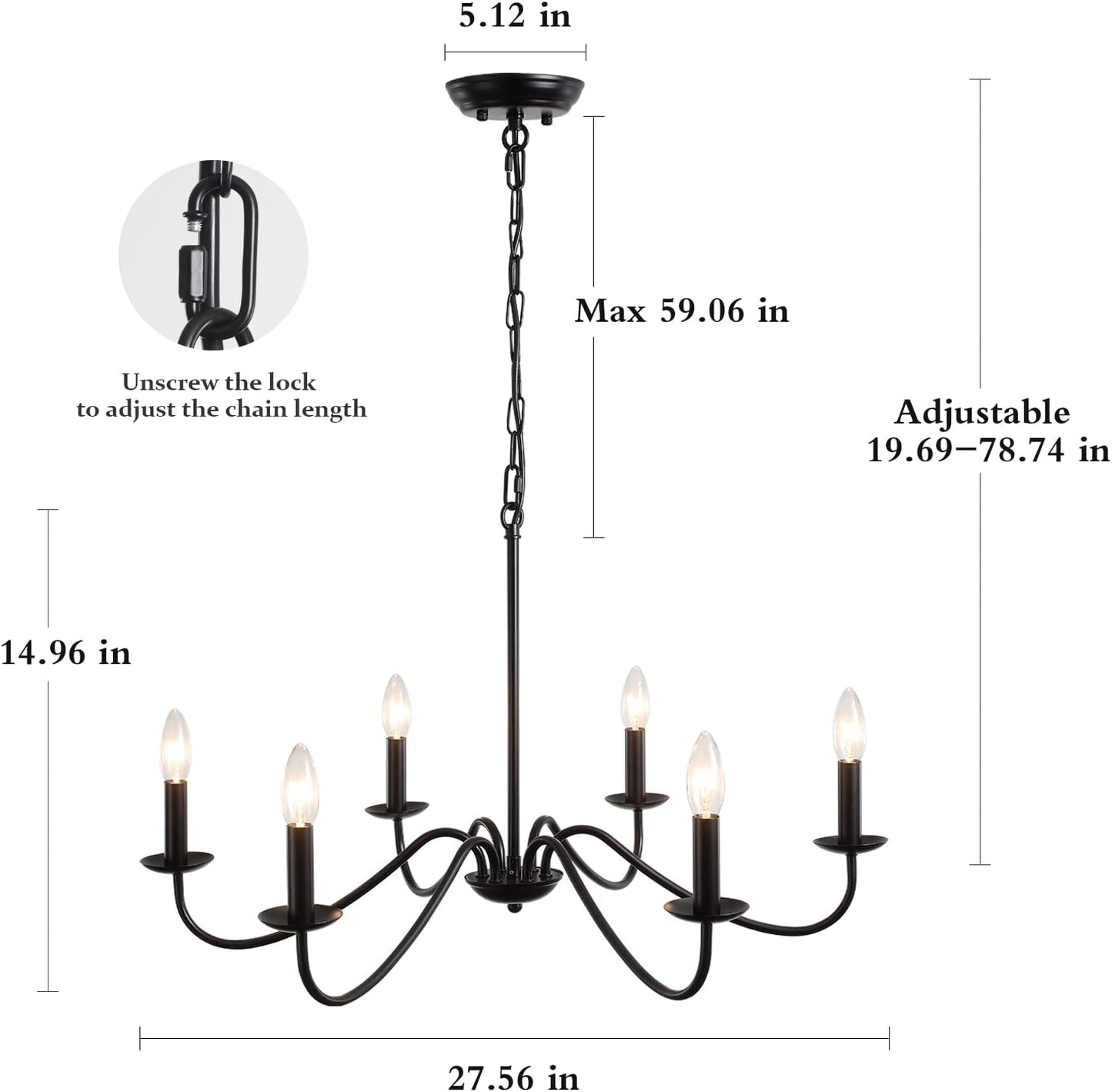 Black Chandelier 6-Light Chandeliers for Dining Room Rustic Farmhouse Chandelier Modern Kitchen Light Fixtures Ceiling Chandeliers Light Fixture for Living Room, Foyer, Bedroom, Hallway,