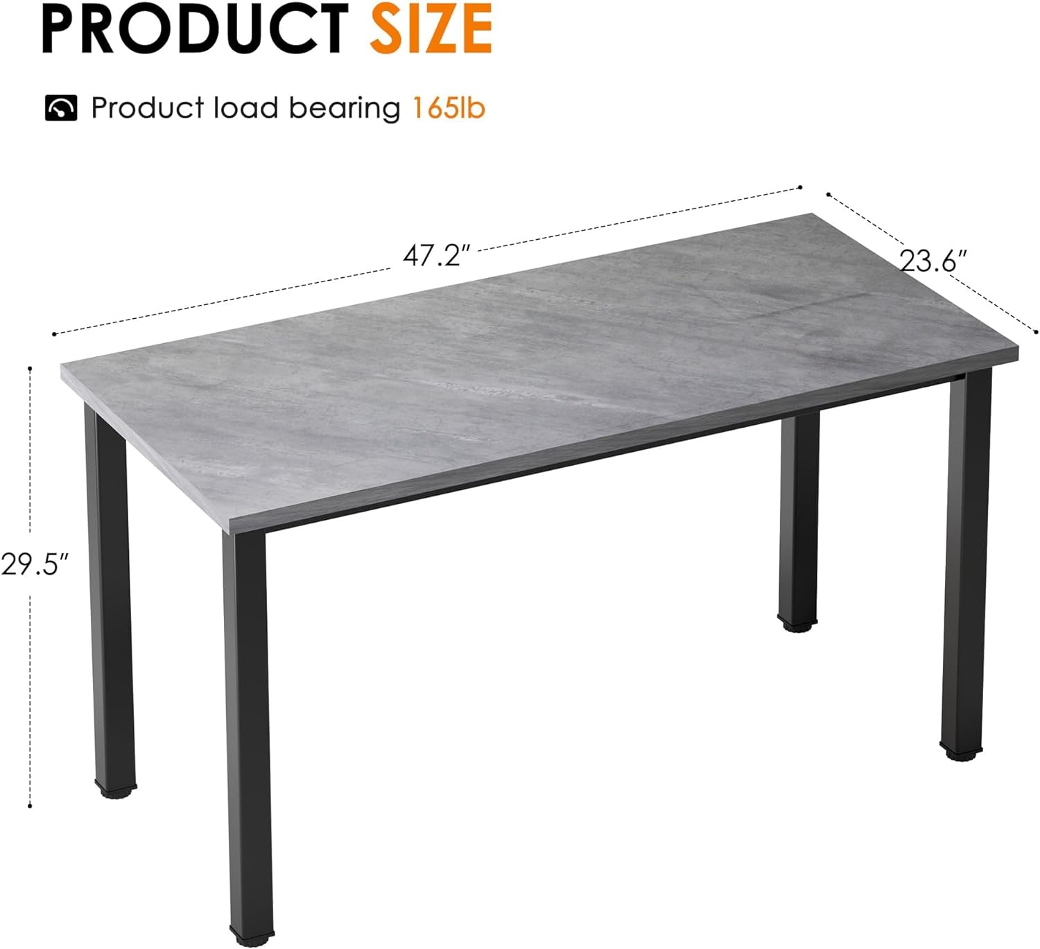 Computer Desk, 47 Inch Home Office Desk, Modern Simple Style Home Office Gaming Desk, Basic Writing Table for Study Student, Black Metal Frame, Grey