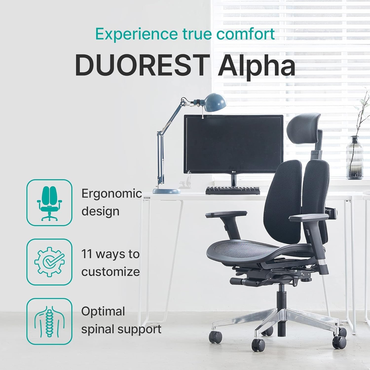 [Dual-Backrests]  Alpha - Ergonomic Office Chair, Home Office Desk Chairs, Executive Office Chair, Best Office Chair for Lower Back Pain, Mesh Office Chair, Office Desk Chair (Black)