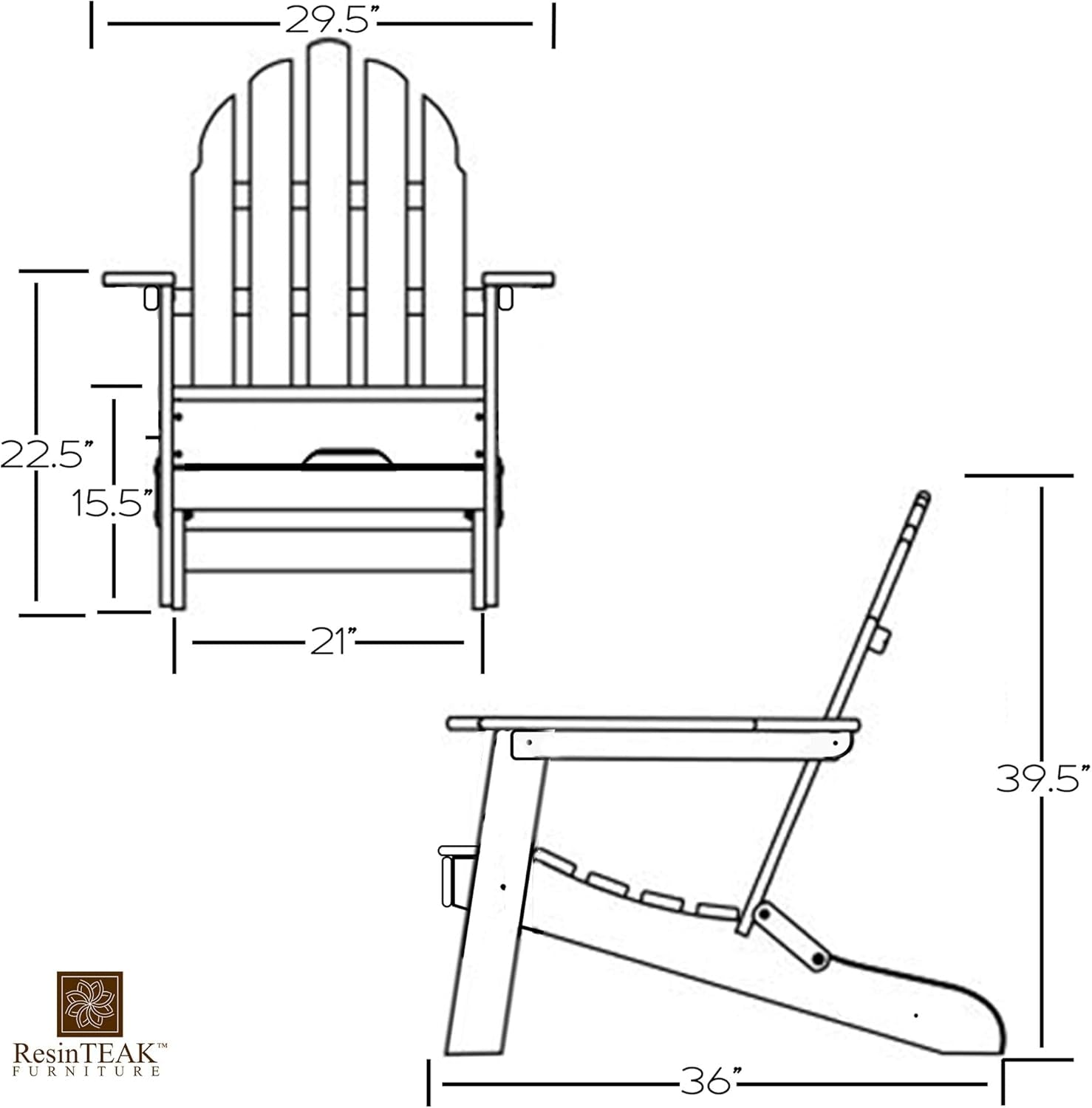 Folding Adirondack Chair, Premium All Weather Outdoor Patio Furniture, 20 Inch Wide Seat, up to 350 Lbs, Foldable Outdoor Patio Chairs, New Tradition Collection (Aqua Blue)