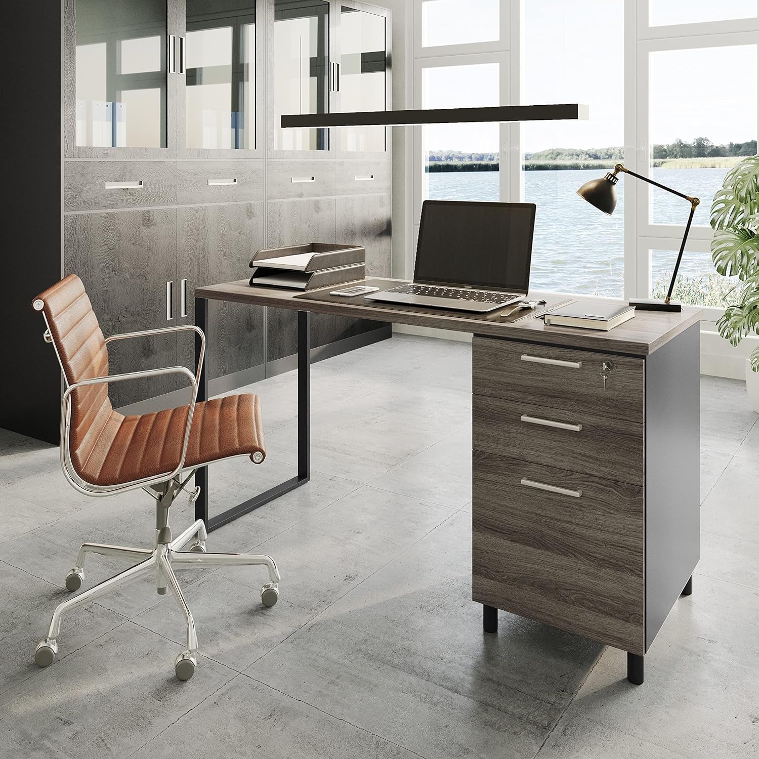 Modern Design Milano Office Computer Desk with 3 Locking Drawers, 48 Inch Grey and Black Wood Desk with Filing Drawer and Storage by Crafts and Comfort