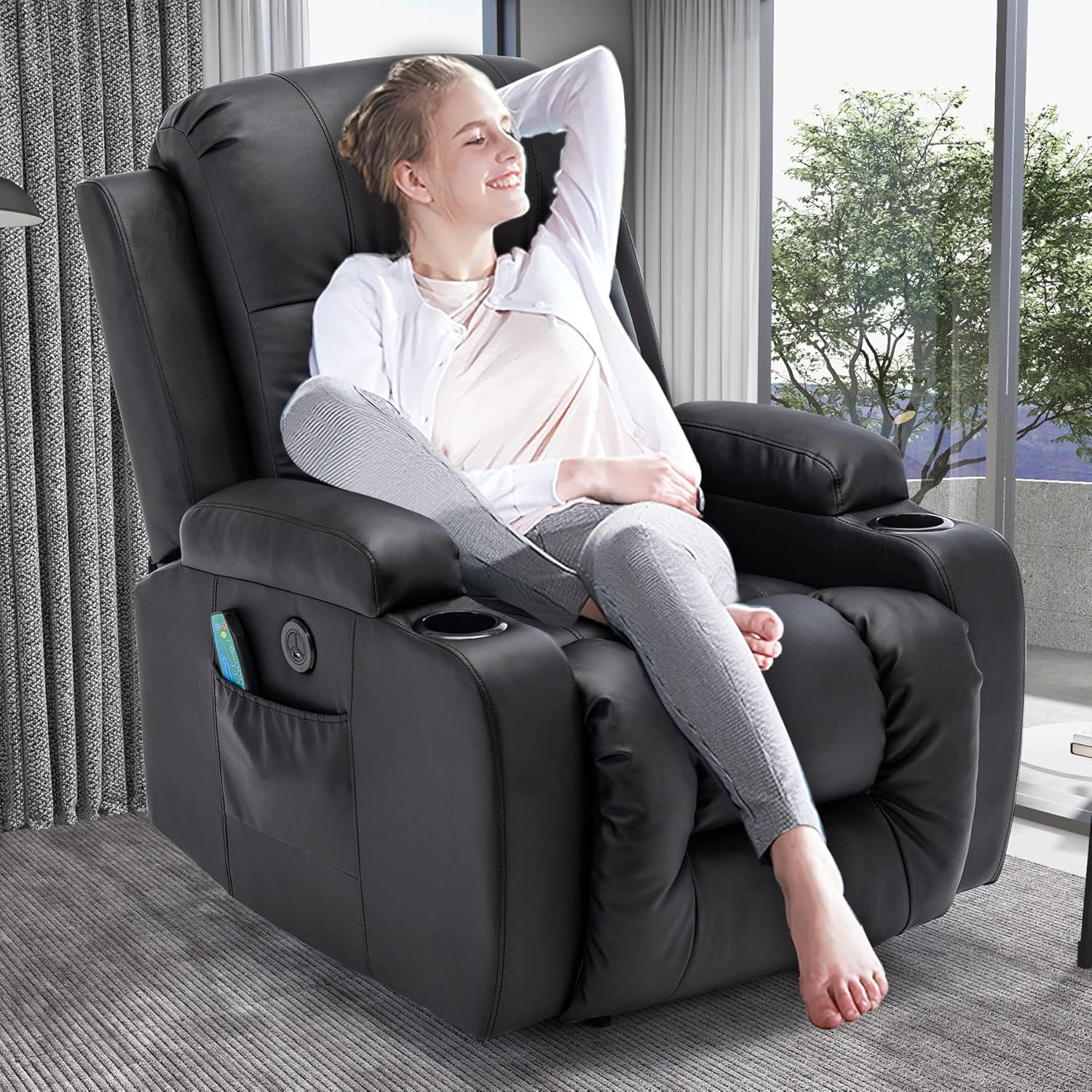 Power Lift Recliner Chair, PU Leather Recliner W/8 Massage Positions &Lumbar Heating for Adults