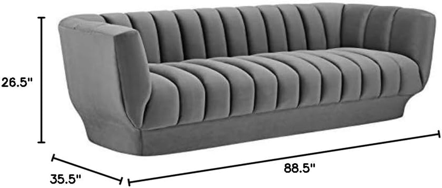 Sofa Entertain Vertical Channel Tufted Performance Velvet Couch in Gray