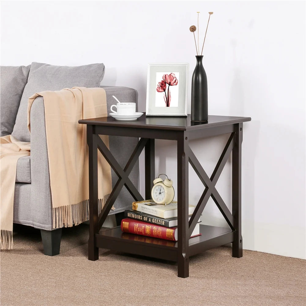 Modern X Design Wood End Table, Espresso