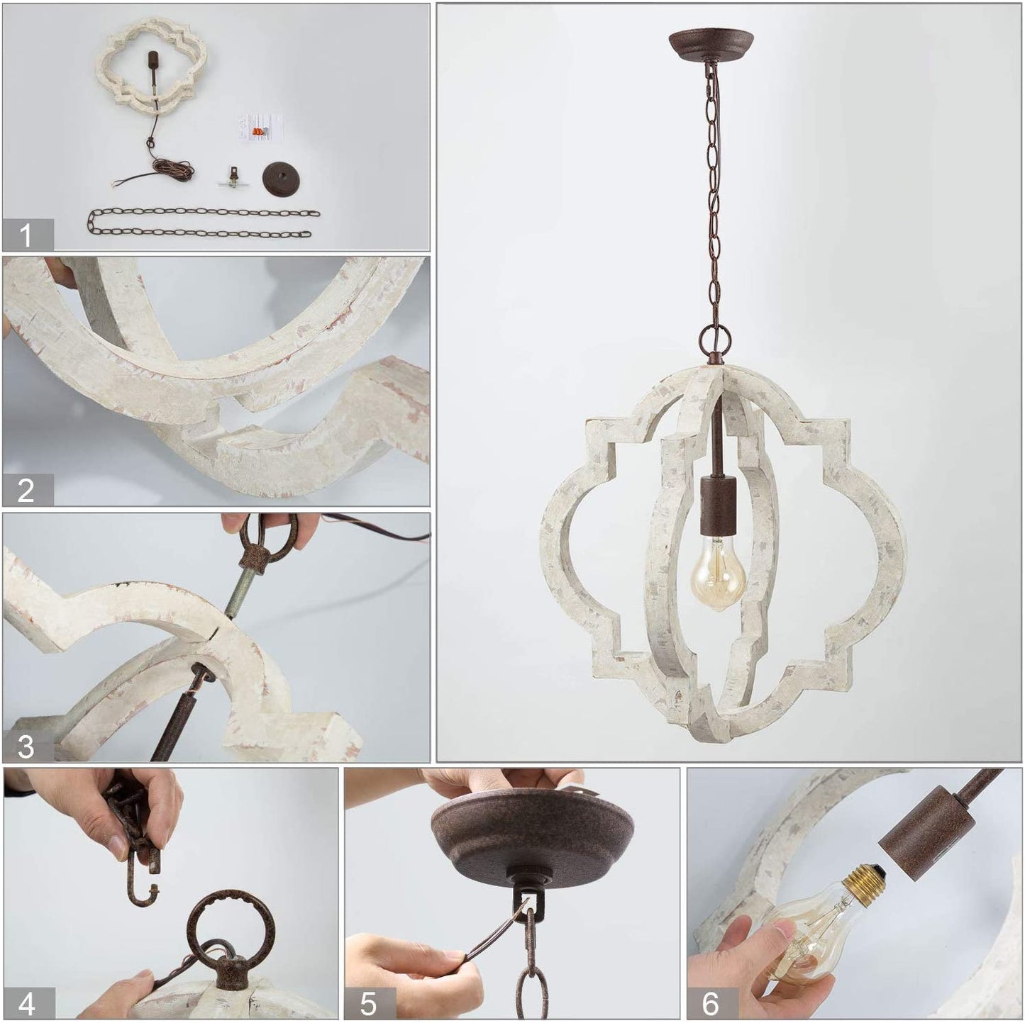 Farmhouse Chandeliers for Dining Rooms, Wood Orb Chandelier for Kitchen Island, Living Room, Bedroom, Foyer, D 16" X H 17.5"