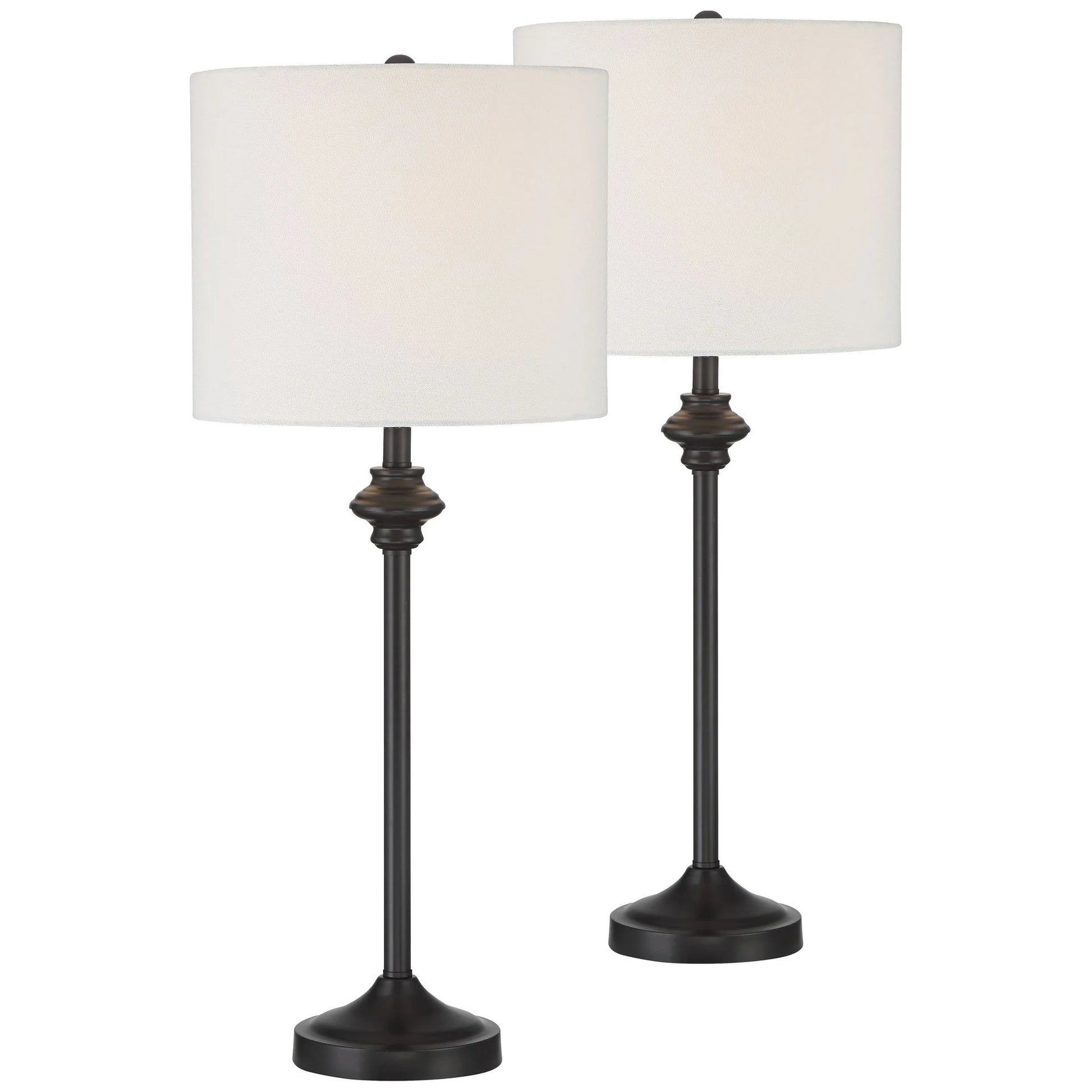 Lynn 26" Tall Skinny Buffet Modern Table Lamps Set of 2 Black Metal White Shade Living Room Bedroom Bedside House