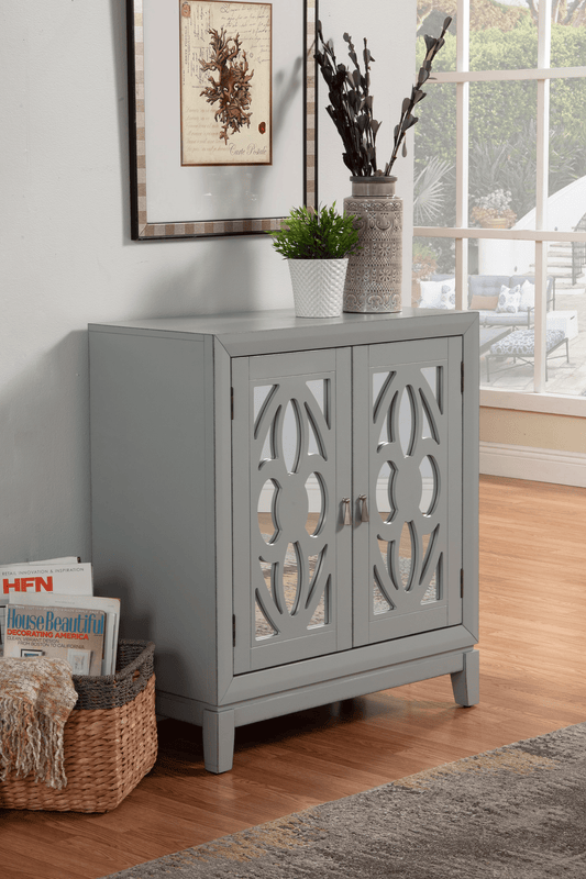 Clover 2-Door Mirrored Accent Cabinet with Decorative Pulls