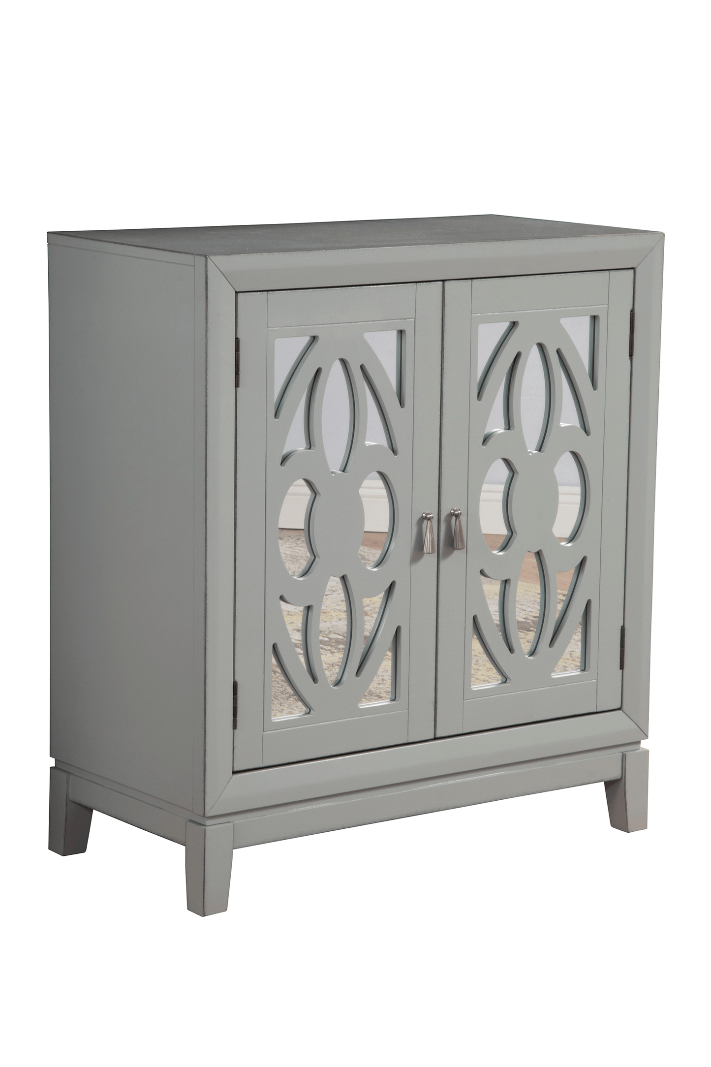 Clover 2-Door Mirrored Accent Cabinet with Decorative Pulls