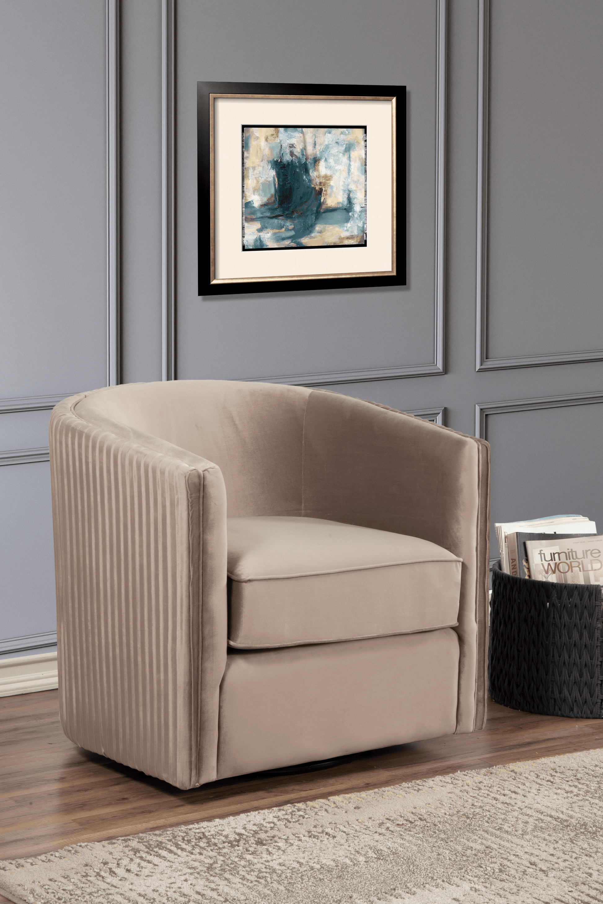 Maison Swivel Accent Chair in Light Gray Velour