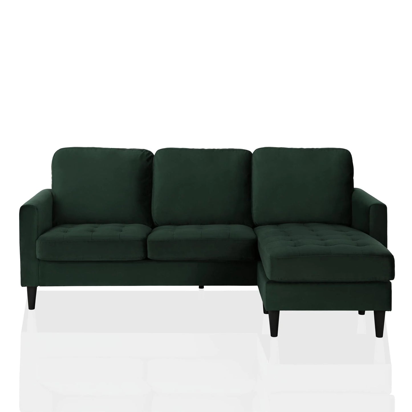 Cosmoliving Strummer Reversible Sectional Sofa Couch, Green Velvet