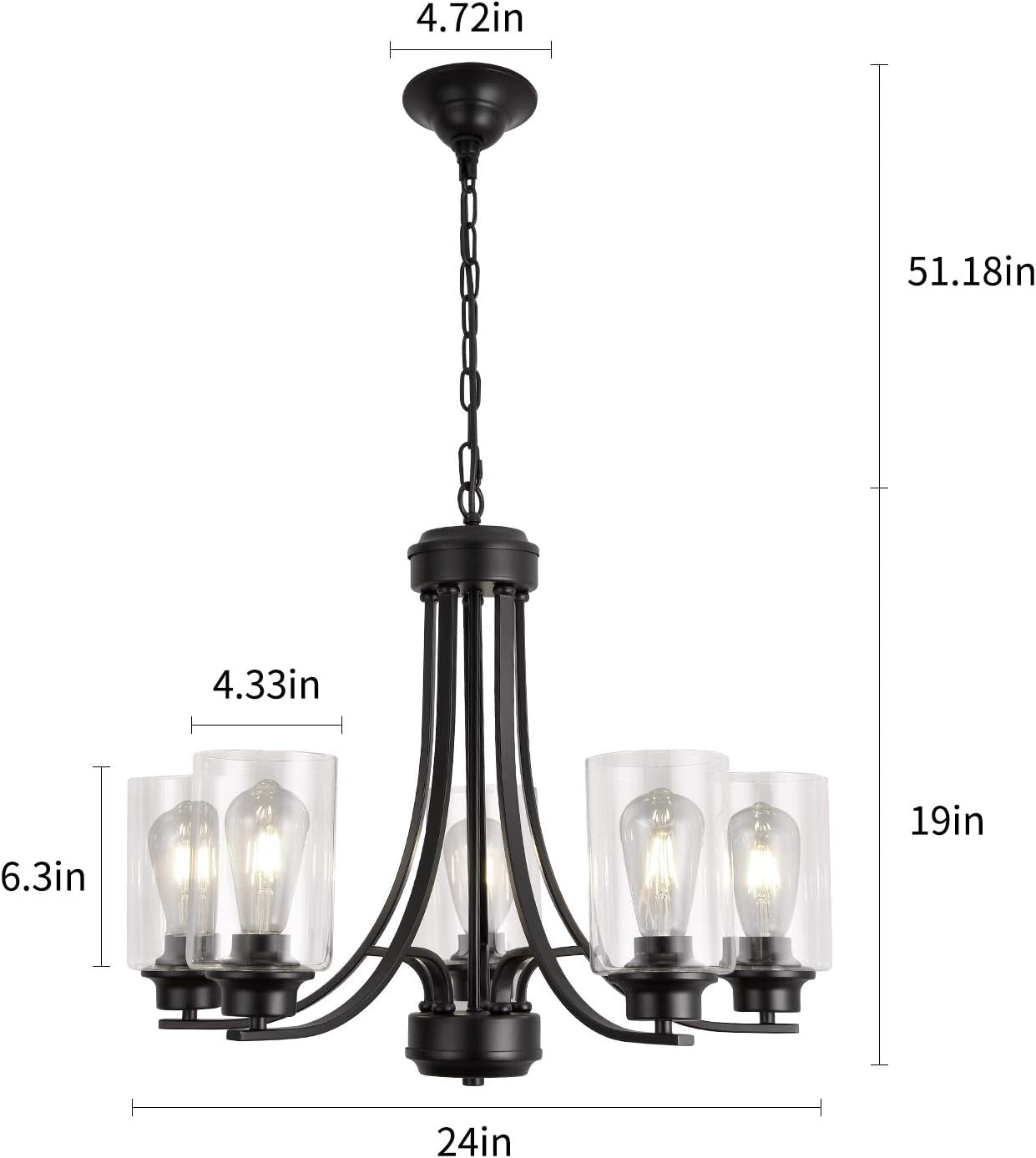 NA Contemporary 5 Light Glass Chandelier Black Traditional Chandeliers Kitchen Dining Room Lighting Fixtures Hanging Pendant Light Industrial Flush Mount Ceiling Light