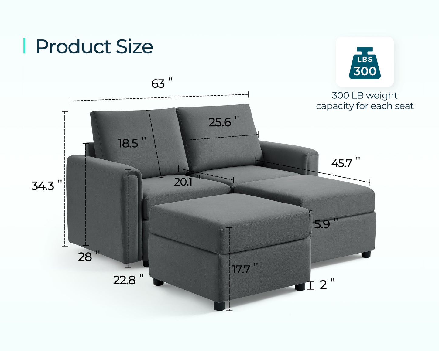 Modular Couches and Sofas Sectional with Storage, 4 Seat Sectional Sofa for Living Room, U Shaped Sectional Couch with Reversible Chaises, Dark Gray