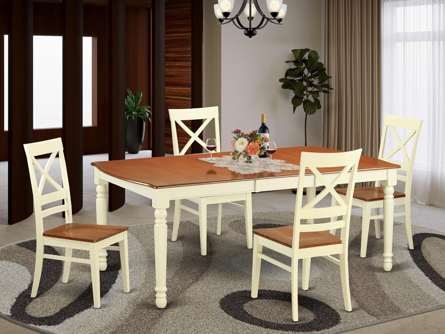 DOQU5-WHI-W 5 Piece Dining Room Table Set Includes a Rectangle Kitchen Table with Butterfly Leaf and 4 Dining Chairs, 42X78 Inch, Buttermilk & Cherry