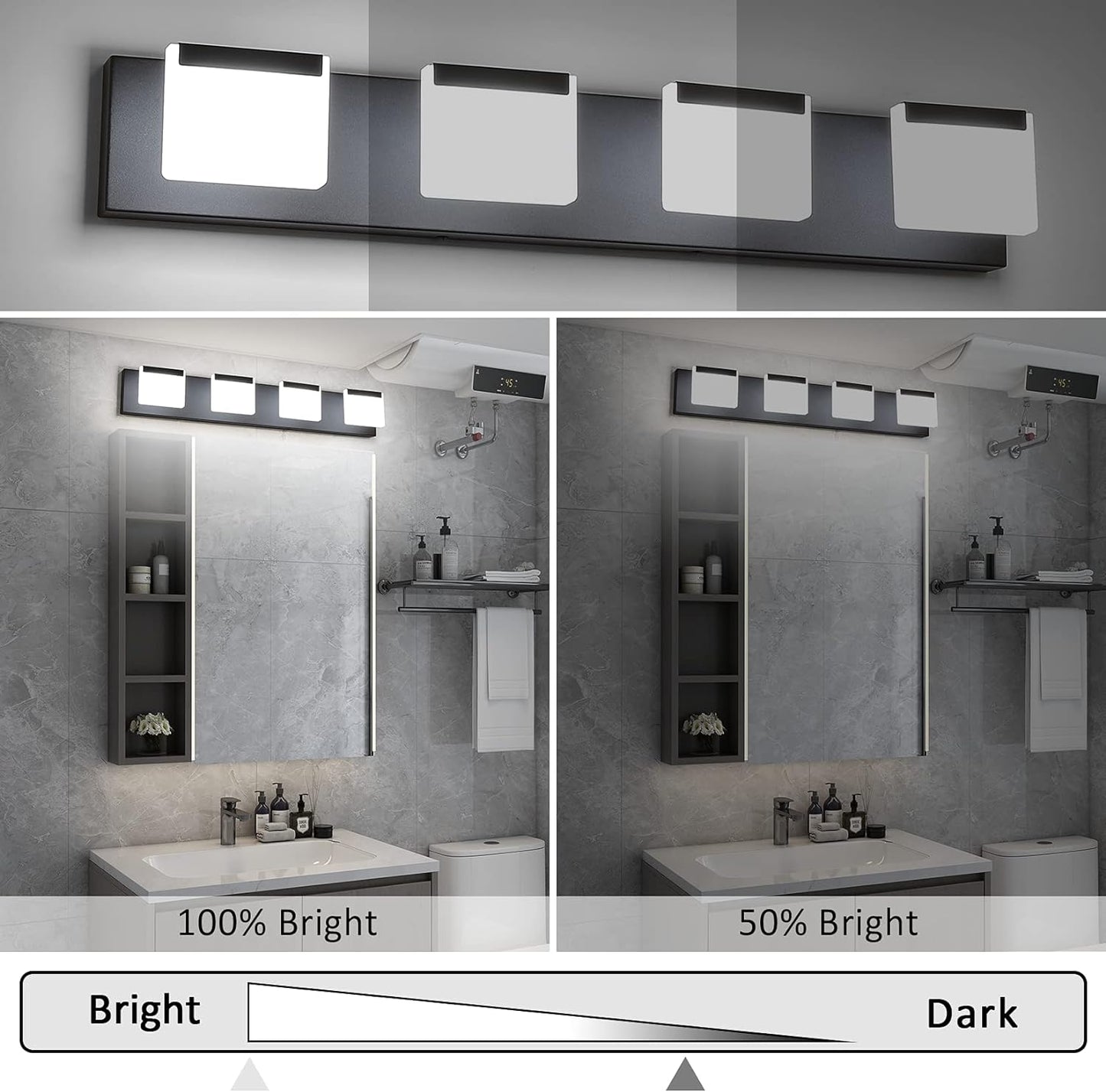 Dimmable Modern Black Vanity Lights 4 Lights Dimmable Modern LED Vanity Lights for Bathroom Wall Lights Fixture over Mirror