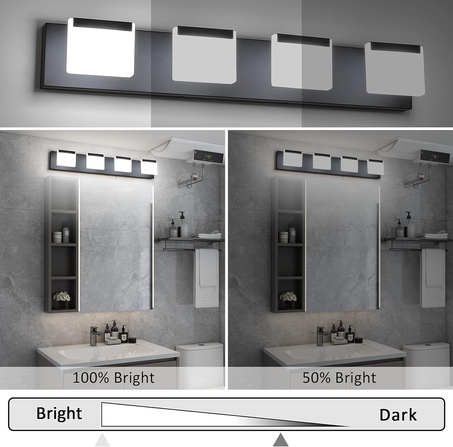 Dimmable Modern Black Vanity Lights 4 Lights Dimmable Modern LED Vanity Lights for Bathroom Wall Lights Fixture over Mirror