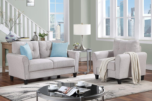 Modern Living Room Sofa Set Linen Upholstered Couch Furniture for Home or Office, Light Grey