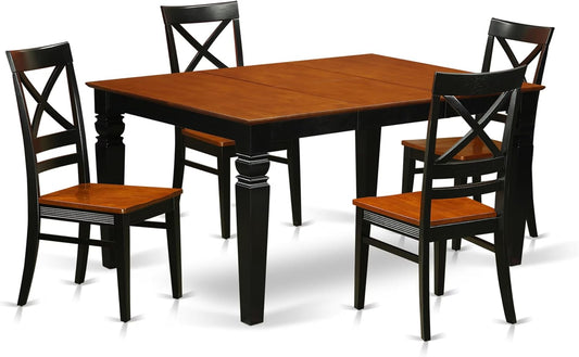 WEQU5-BCH-W 5 Piece Kitchen Set Includes a Rectangle Dining Room Table with Butterfly Leaf and 4 Solid Wood Seat Chairs, 42X60 Inch, Black & Cherry