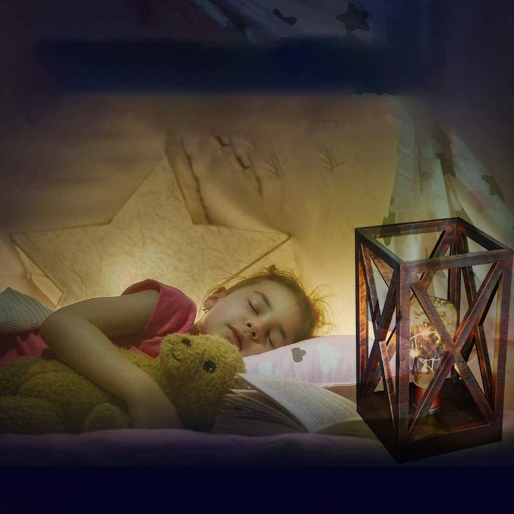 Christmas LED Decorative Lantern Geometric Square Cage Lamp Retro Table Lamp Battery-Powered Cordless Lamp Night Light with Bulbs (Rosegold)