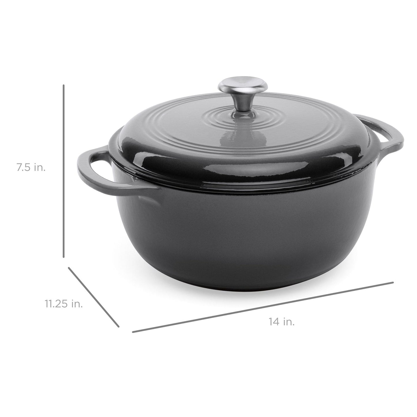 6 Quart Large Grey Enamel Cast-Iron Dutch Oven Kitchen Cookware