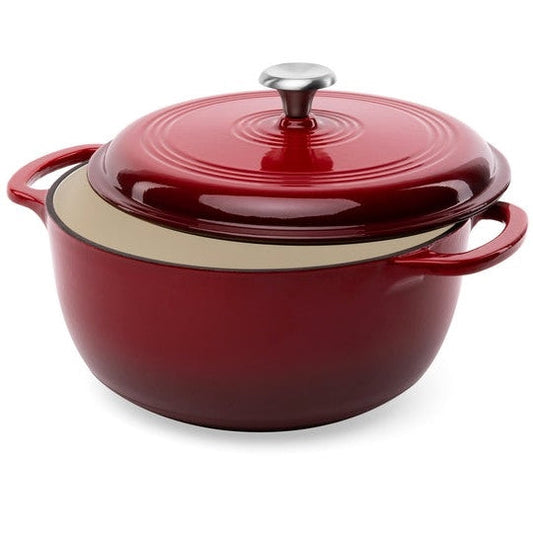 6 Quart Large Red Enamel Cast-Iron Dutch Oven Kitchen Cookware