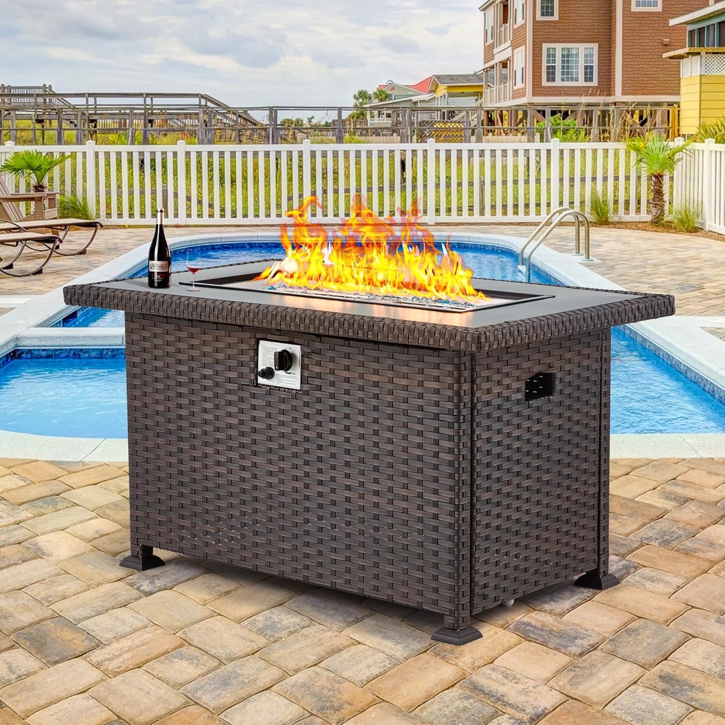 Fire Pit Table,Propane Fire Pits for Outside,44In 50,000 BTU Auto-Ignition Gas Fire Table W/Csa Certification,Outdoor Fire Pit for Garden Patio (Brown…