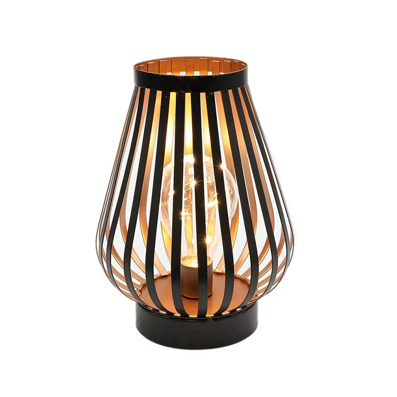 Metal Cage Battery Powered Table Lamp LED Candle Holder Lantern Cordless Lamp for Bedroom Wedding Party Patio Home Decor