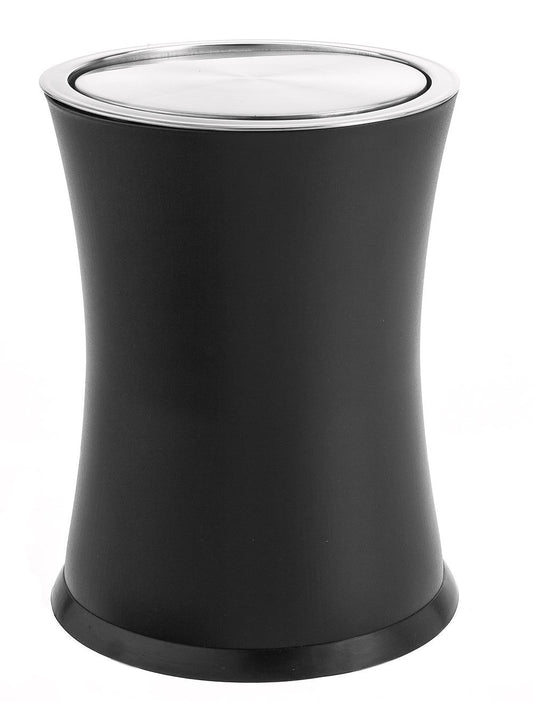 Swivel-A-Lid Small Trash Can, Metal Attractive 'Center-Inset' Designed Wastebasket, Modern Home Décor, round Shape (Black)