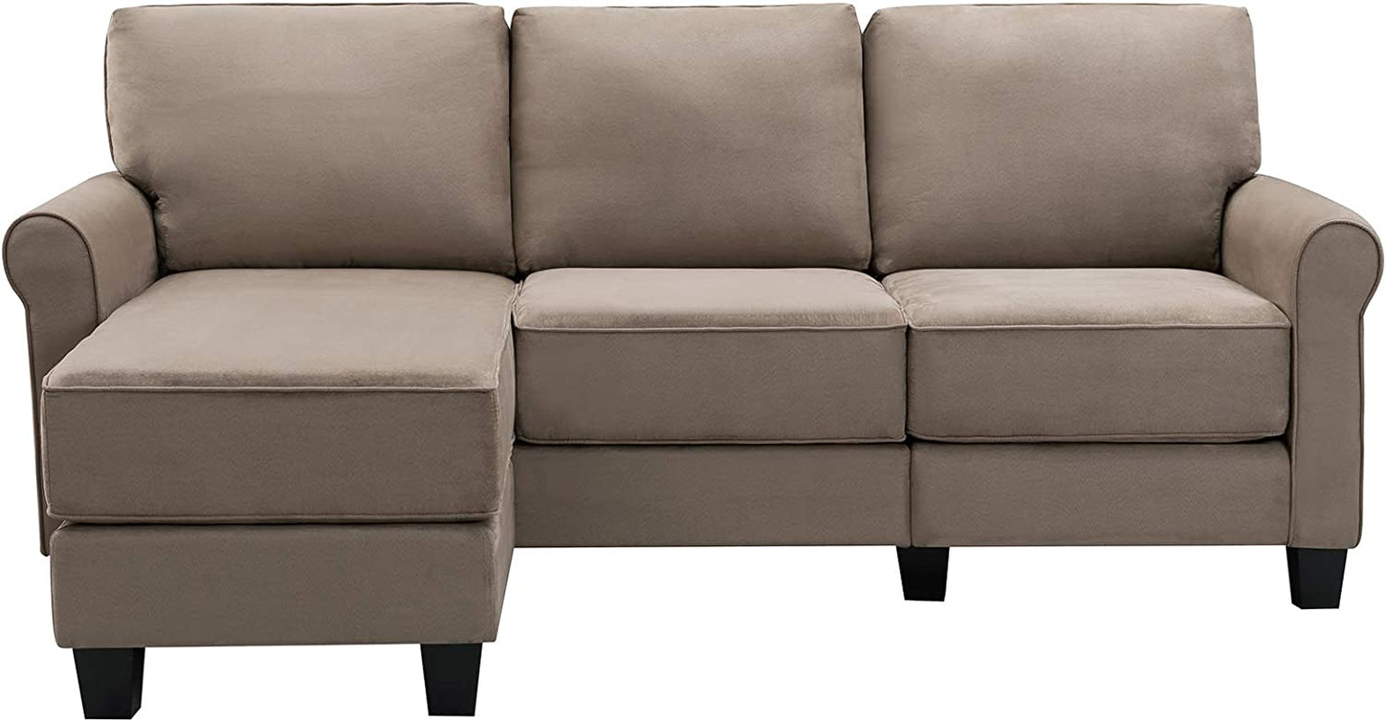 Reversible Sectional Sofa Couch for Small Apartment L Shape Sofa Couch 3-Seat Sectional Corner Couch (Dark Khaki)