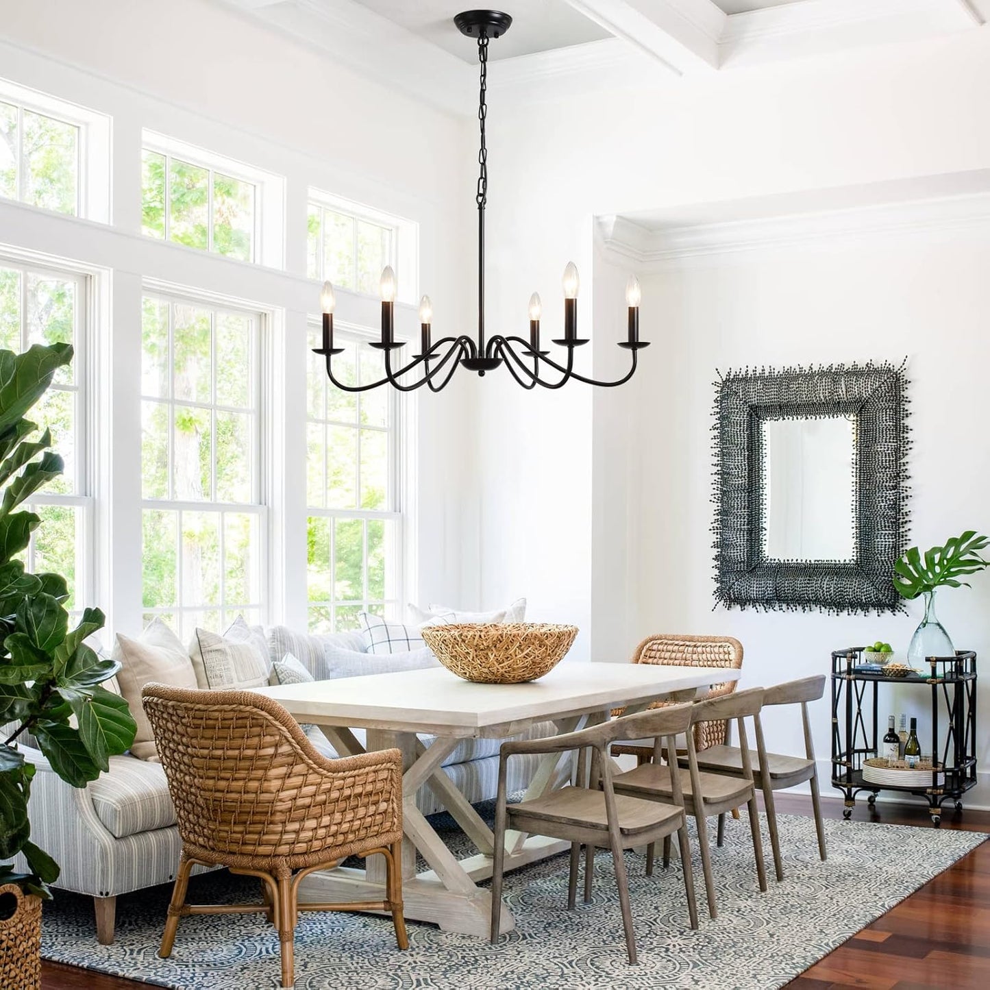 Black Chandelier 6-Light Chandeliers for Dining Room Rustic Farmhouse Chandelier Modern Kitchen Light Fixtures Ceiling Chandeliers Light Fixture for Living Room, Foyer, Bedroom, Hallway,