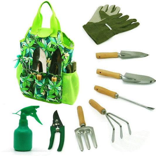 9-Piece Garden Tools Set with Gloves and Tote ,Gardening Kit by