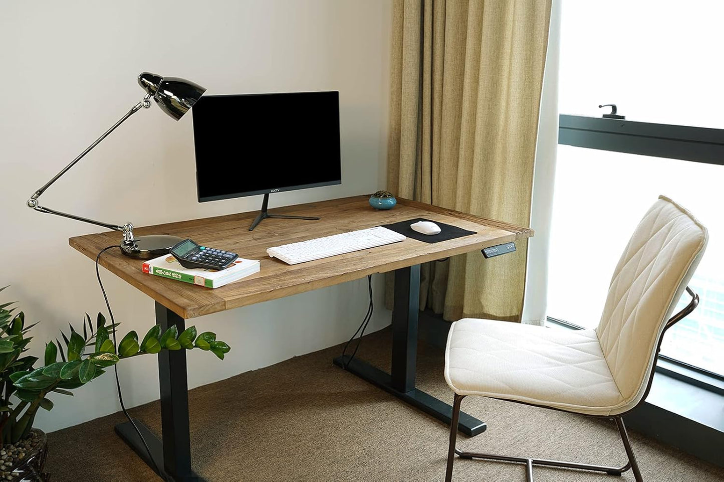 Home Office Desk Handmade Rustic Style Workstation Computer Desk Solid Reclaimed Elm Wood Finish with Metal Modern Simple Study Writing Desks (48X30 Inch, Only Table Top)