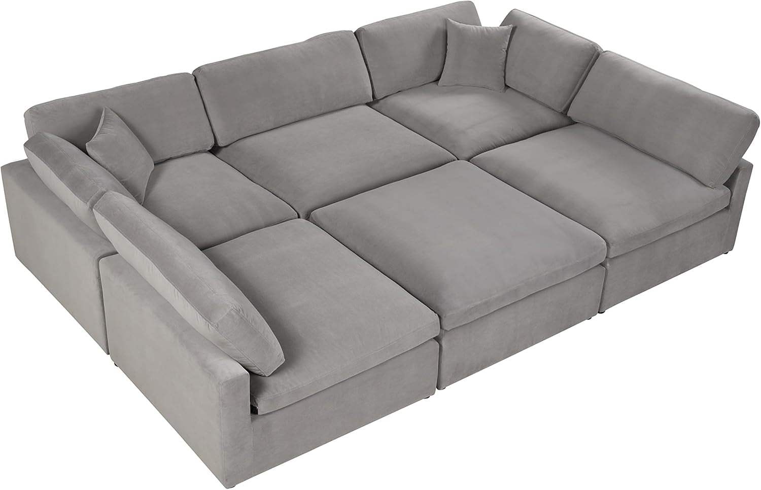 Rebecca Modern 6 Pcs Modular Living Room Velvet Sectional, Neutral Grey